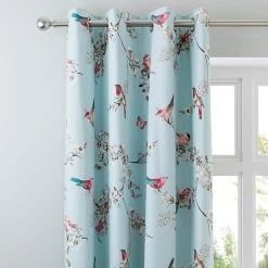 Dunelm Beautiful Birds Duck-Egg Thermal Eyelet Curtains