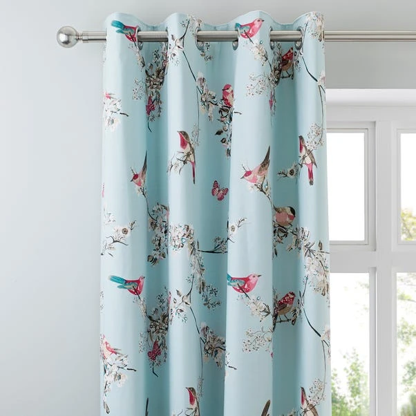Dunelm Beautiful Birds Duck-Egg Thermal Eyelet Curtains