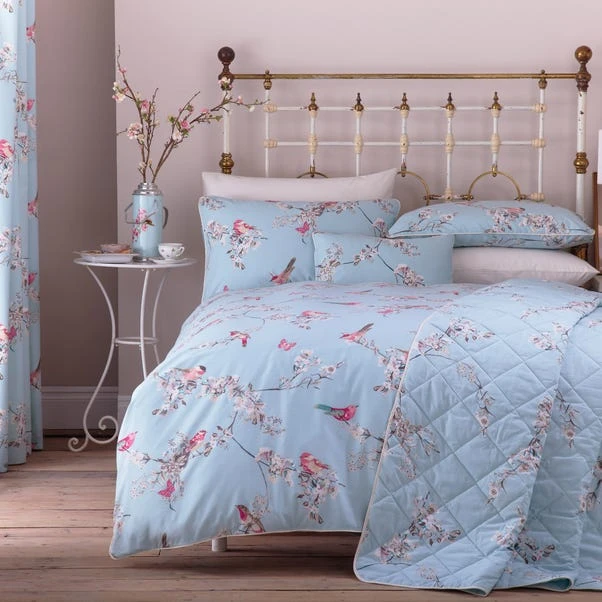 Dunelm Beautiful Birds Duck-Egg Thermal Eyelet Curtains - Image 2