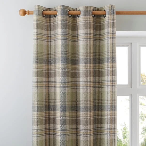Luxury Collection Finley Check Green Eyelet Curtains