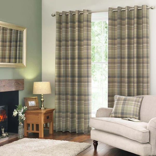 Luxury Collection Finley Check Green Eyelet Curtains - Image 2