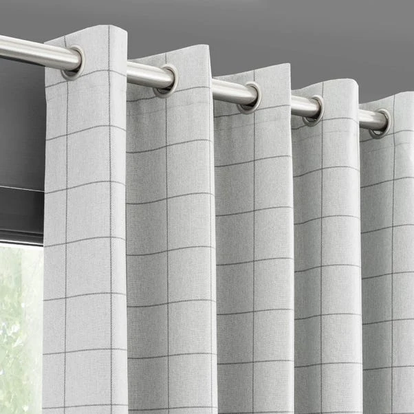 Dunelm Luna Brushed Check Dove Grey Blackout Eyelet Curtains