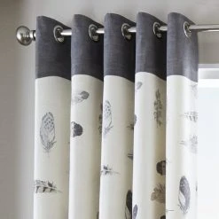 Fusion Idaho Charcoal Feather Eyelet Curtains