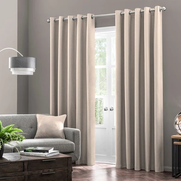 Dunelm Luna Brushed Taupe Blackout Eyelet Curtains - Image 2