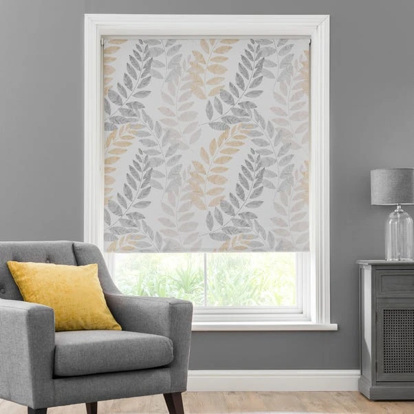 Dunelm Leah Leaf Ochre Blackout Roller Blind