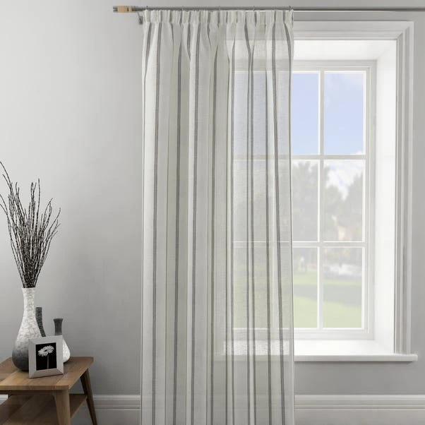 Dunelm Boucle Stripe Charcoal Tape Top Single Voile Panel - Image 2