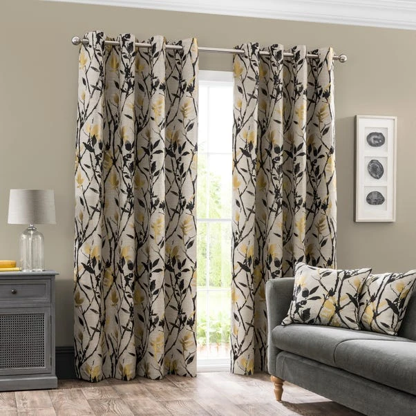 Dunelm Zen Gold Jacquard Eyelet Curtains - Image 2