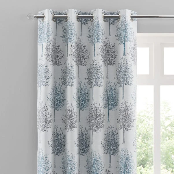 Luxury Collection Jacquard Trees Teal Eyelet Curtains
