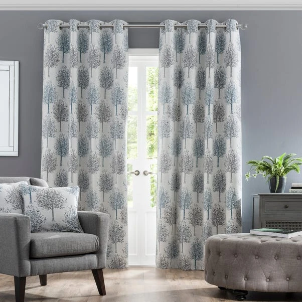 Luxury Collection Jacquard Trees Teal Eyelet Curtains - Image 2