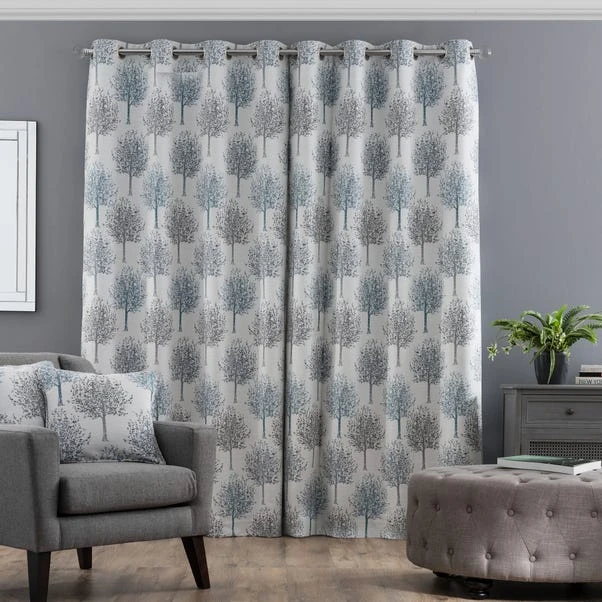 Luxury Collection Jacquard Trees Teal Eyelet Curtains - Image 4