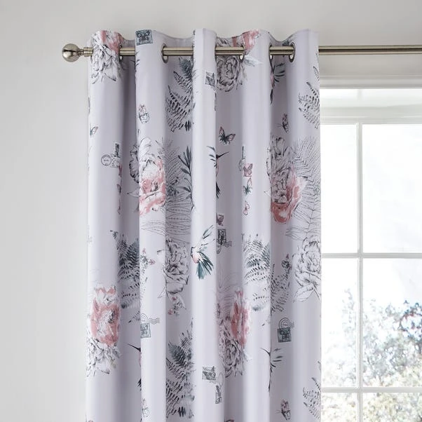 Dunelm Heavenly Hummingbird Grey Blackout Eyelet Curtains