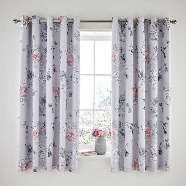 Dunelm Heavenly Hummingbird Grey Blackout Eyelet Curtains - Image 2