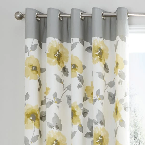Fusion Adriana Ochre Floral Eyelet Curtains