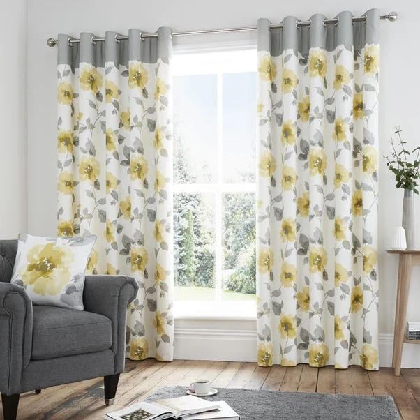 Fusion Adriana Ochre Floral Eyelet Curtains - Image 2