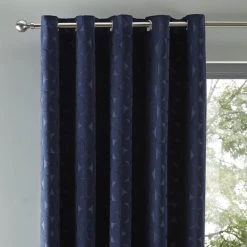 Elements Sten Geometric Velour Navy Eyelet Curtains
