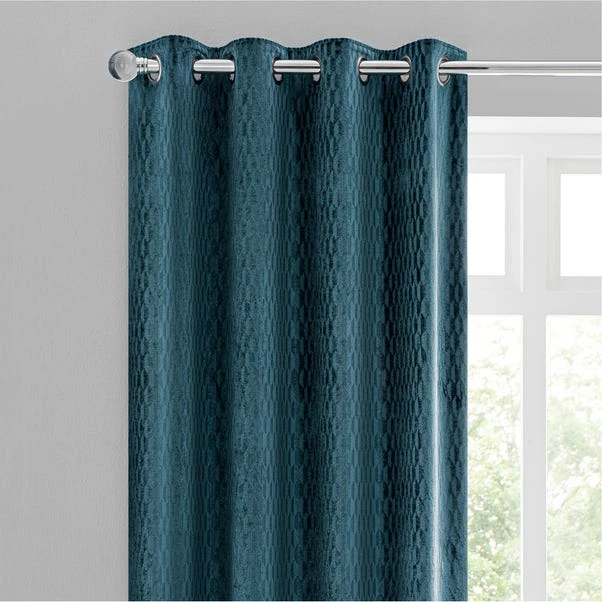Dunelm Valencia Velvet Geometric Teal Eyelet Curtains