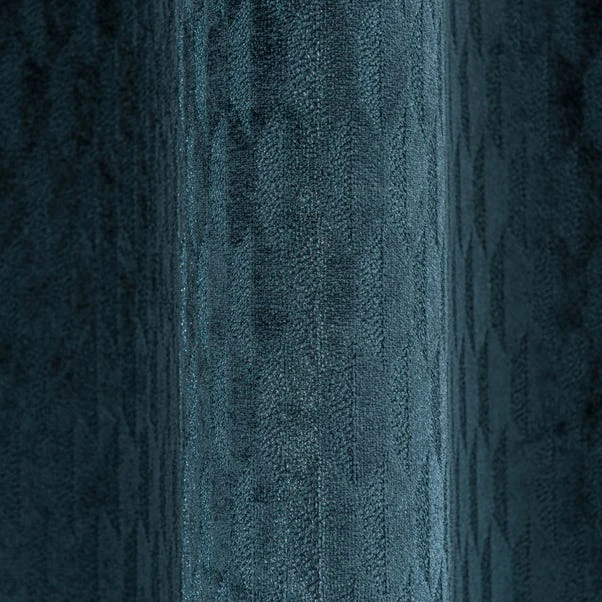 Dunelm Valencia Velvet Geometric Teal Eyelet Curtains - Image 3
