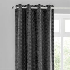 Dunelm Valencia Velvet Geometric Charcoal Eyelet Curtains