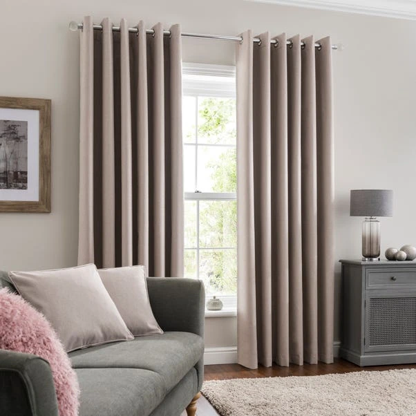 Dunelm Luna Brushed Pebble Blackout Eyelet Curtains - Image 2