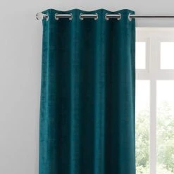 Dunelm Ruben Teal Velour Eyelet Curtains