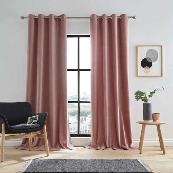 Luxury Collection Peyton Cotton Velvet Blush Eyelet Curtains - Image 2