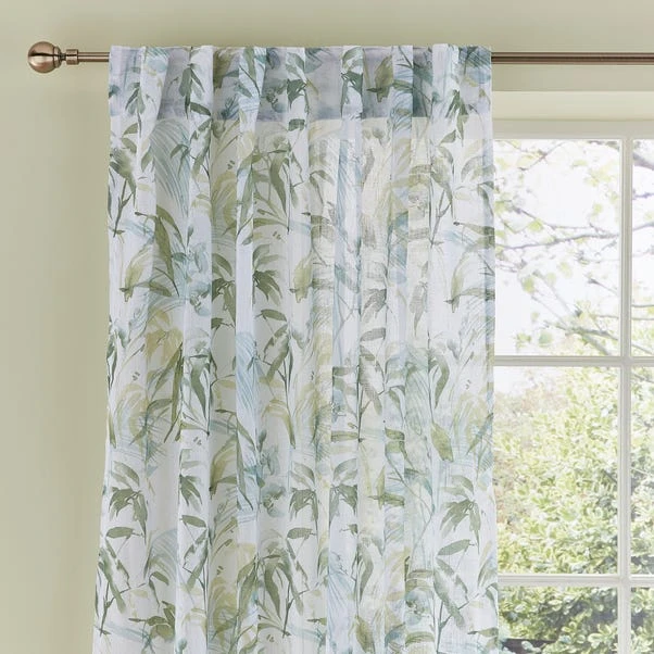 Dunelm Tropical Leaf Green Hidden Tab Top Single Curtain Panel