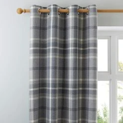 Luxury Collection Highland Check Dove Grey Eyelet Curtains