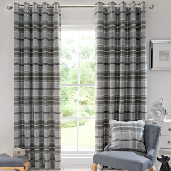 Luxury Collection Highland Check Dove Grey Eyelet Curtains - Image 2