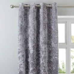 Dunelm Crushed Velour Silver Eyelet Curtains