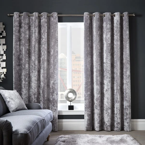Dunelm Crushed Velour Silver Eyelet Curtains - Image 2