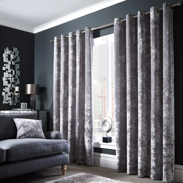 Dunelm Crushed Velour Silver Eyelet Curtains - Image 4