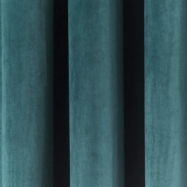 Dunelm Reversible Peacock Green And Navy Velour Eyelet Curtains - Image 3