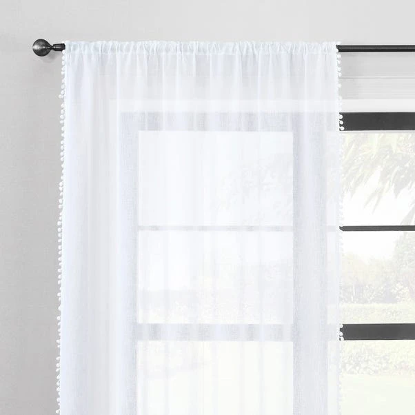 Dunelm Textured Pom Pom White Slot Top Voile