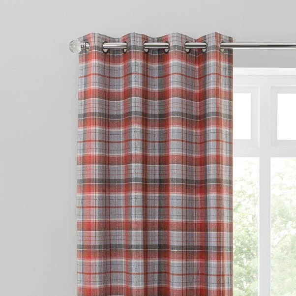 Dunelm Inverness Check Red Eyelet Curtains