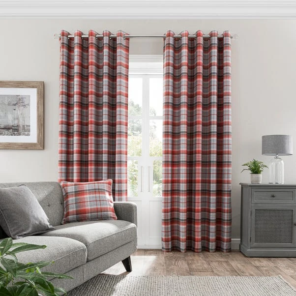 Dunelm Inverness Check Red Eyelet Curtains - Image 2