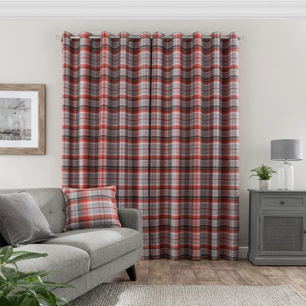 Dunelm Inverness Check Red Eyelet Curtains - Image 4