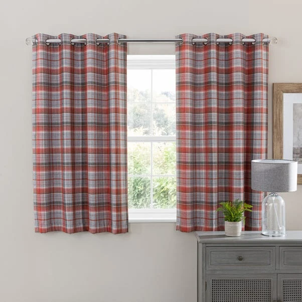 Dunelm Inverness Check Red Eyelet Curtains - Image 5