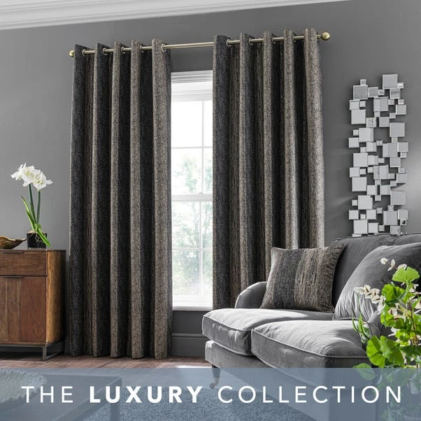 Dunelm Alexandria Stripe Charcoal Eyelet Curtains - Image 2