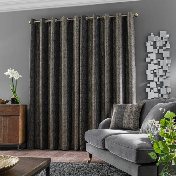 Dunelm Alexandria Stripe Charcoal Eyelet Curtains - Image 4