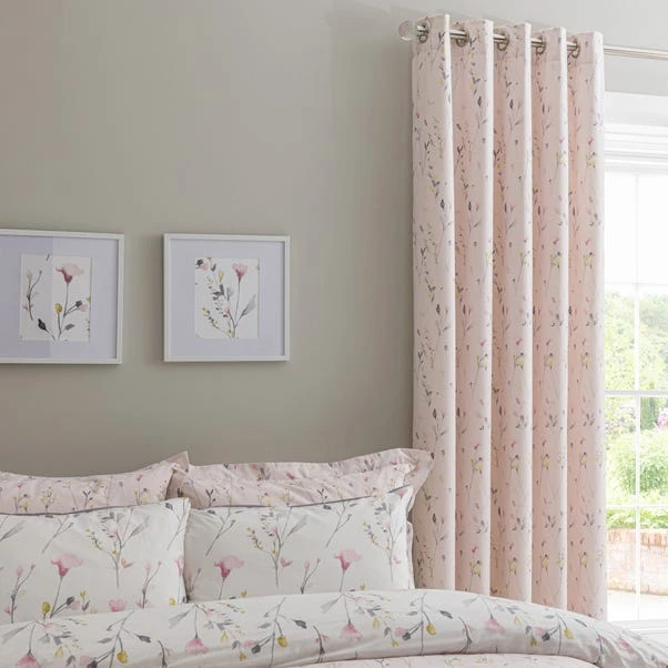 Dunelm Fiori Pink Blackout Eyelet Curtains - Image 2