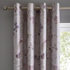 Dunelm Oriental Bird Purple Blackout Eyelet Curtains