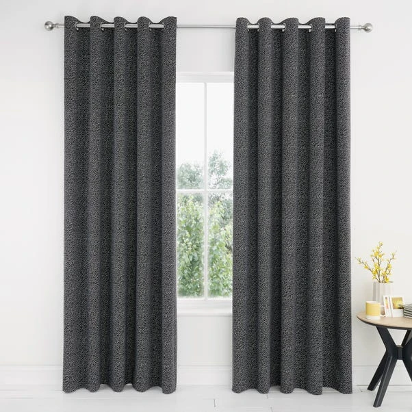 Dunelm Dottie Reversible Black Blackout Eyelet Curtains - Image 4