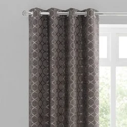 Luxury Collection Chenille Ogee Charcoal Eyelet Curtains