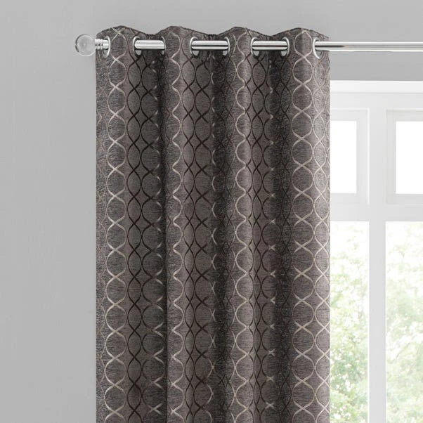 Luxury Collection Chenille Ogee Charcoal Eyelet Curtains