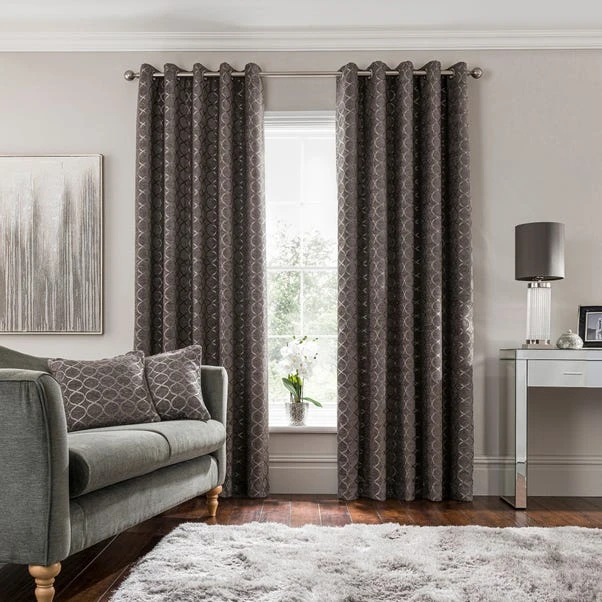 Luxury Collection Chenille Ogee Charcoal Eyelet Curtains - Image 2