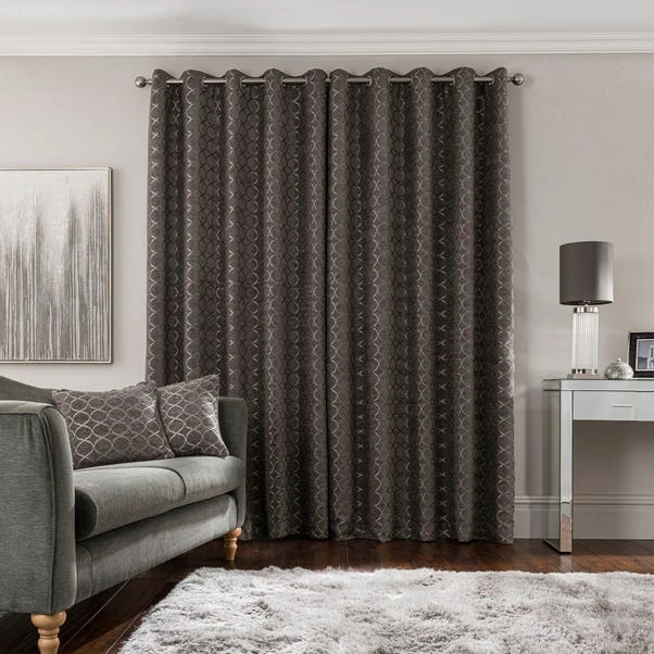 Luxury Collection Chenille Ogee Charcoal Eyelet Curtains - Image 4