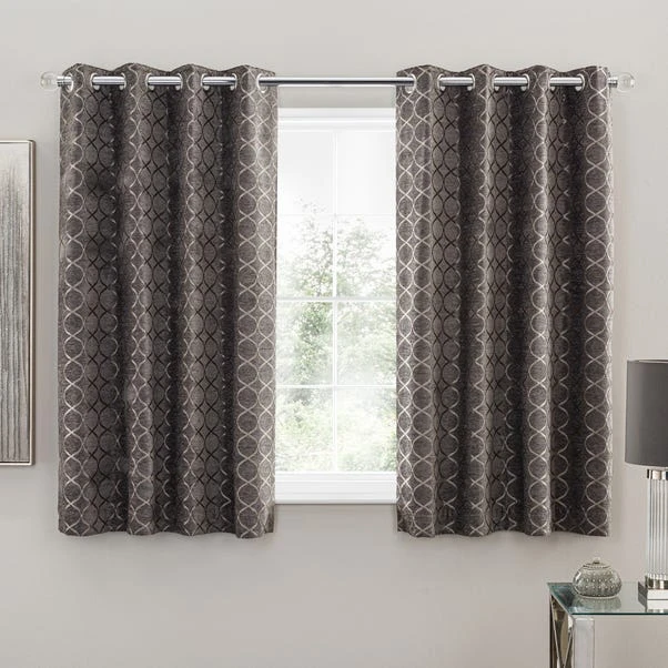 Luxury Collection Chenille Ogee Charcoal Eyelet Curtains - Image 5