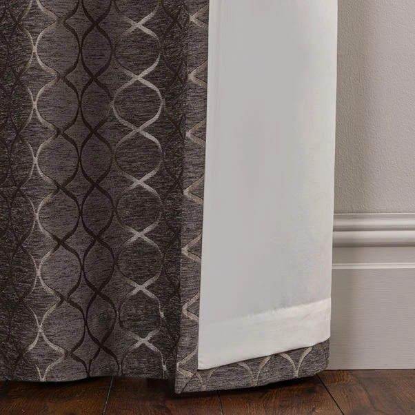 Luxury Collection Chenille Ogee Charcoal Eyelet Curtains - Image 6