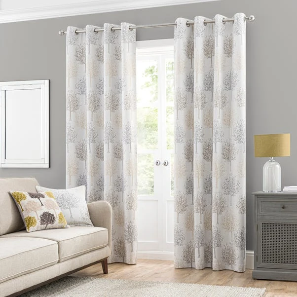 Luxury Collection Jacquard Trees Dove Grey Eyelet Curtains - Image 2