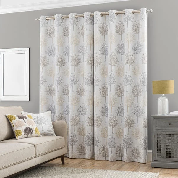 Luxury Collection Jacquard Trees Dove Grey Eyelet Curtains - Image 4